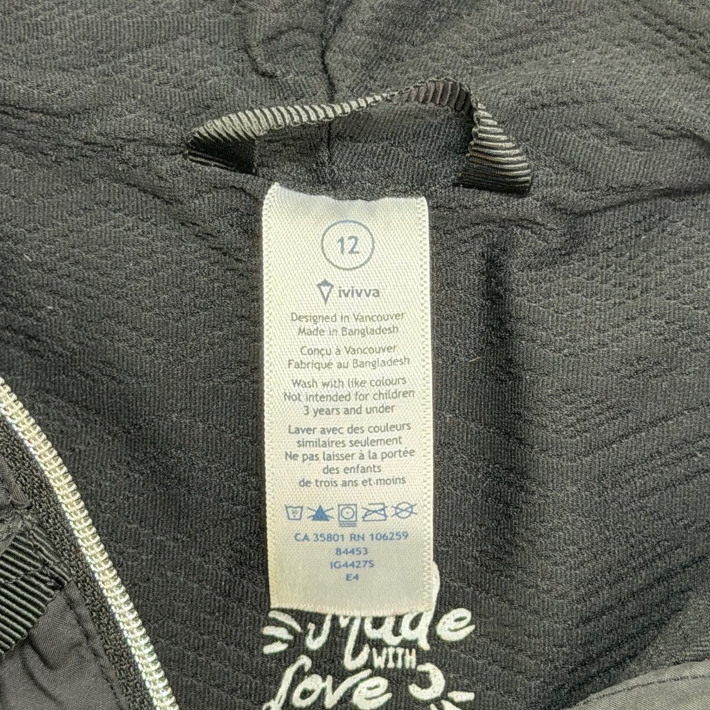 ivivva‎ Black Hooded Jacket Women's Size 12 Starburst Back - Picture 6 of 6
